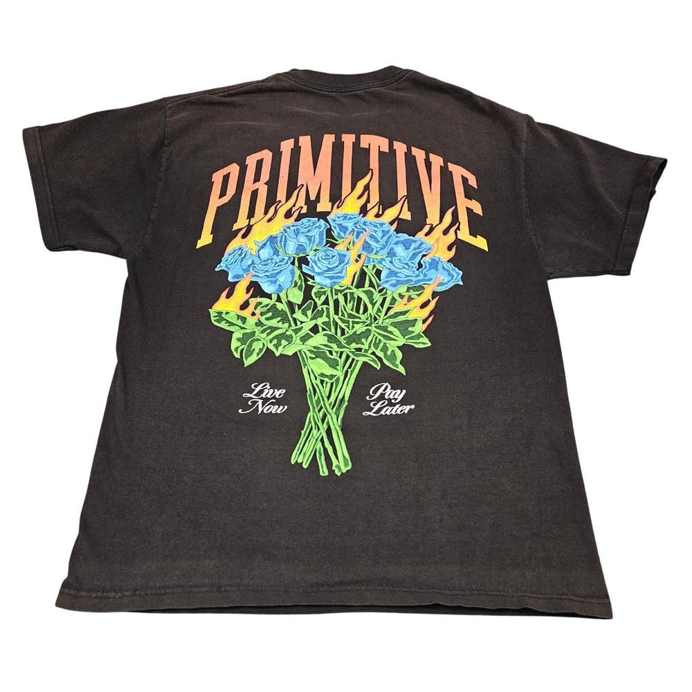 Primitive Skateboarding Graphic Tshirt Shirt Black Large Streetwear Roses Flame‎